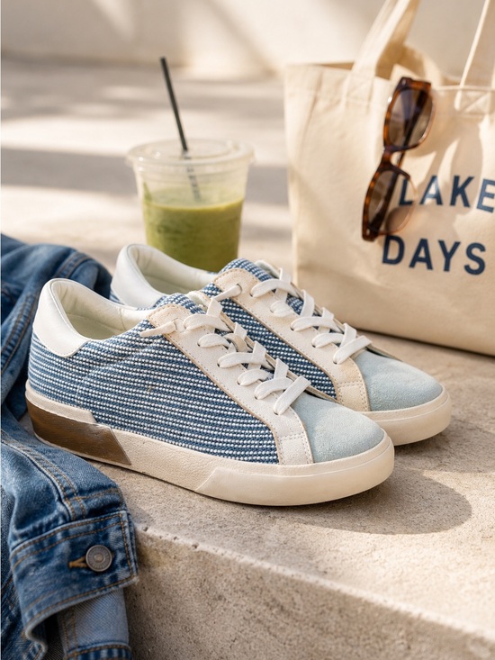 Dolce Vita Shoes - Dolce Vita Zina Denim Knit Sneakers Blue Multi Silver Accent Low Top Women Sz 9